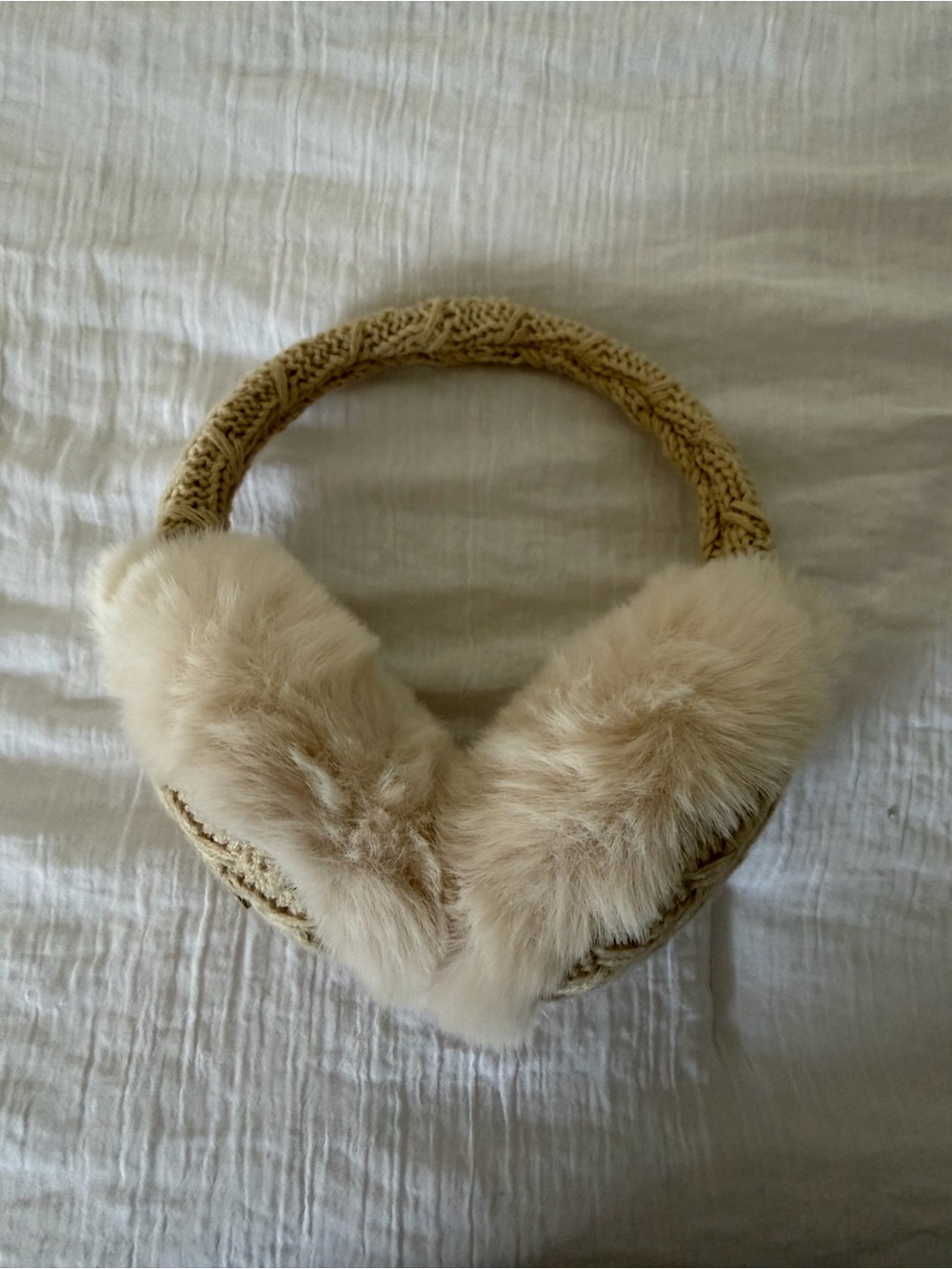 Neutral Faux Fur Ear Muffs for Women - Cream